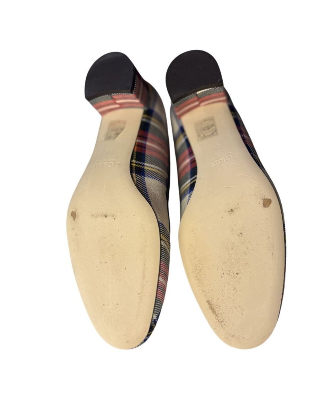Plaid Scalloped Ballet Flats With Block Heel By J.Crew Size 8.5 Red/Navy Multi - Picture 8 of 10